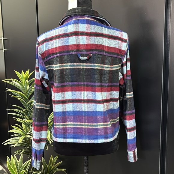 Ashley Wool Blend Rainbow Flannel Plaid,crop outerwear,button-down,chest pocket - Picture 5 of 10